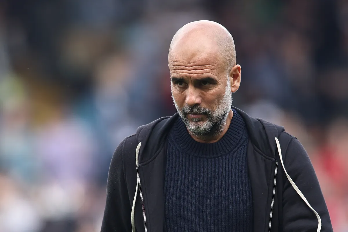Manchester City Manager Pep Guardiola is present during the Premier League match between Fulham and Manchester City at Craven Cottage in London, England, on May 25, 2025. (Photo by Michael Driver | MI News/NurPhoto) (Photo by MI News / NurPhoto via AFP)