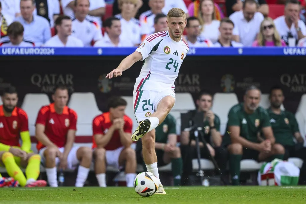 Dárdai Márton, 19 June 2024, Baden-Württemberg, Stuttgart: Soccer: European Championship, Germany - Hungary, Preliminary Round, Group A, Matchday 2, Stuttgart Arena, Hungary's Marton Dardai in action. Photo: Tom Weller/dpa (Photo by Tom Weller / dpa Picture-Alliance via AFP)