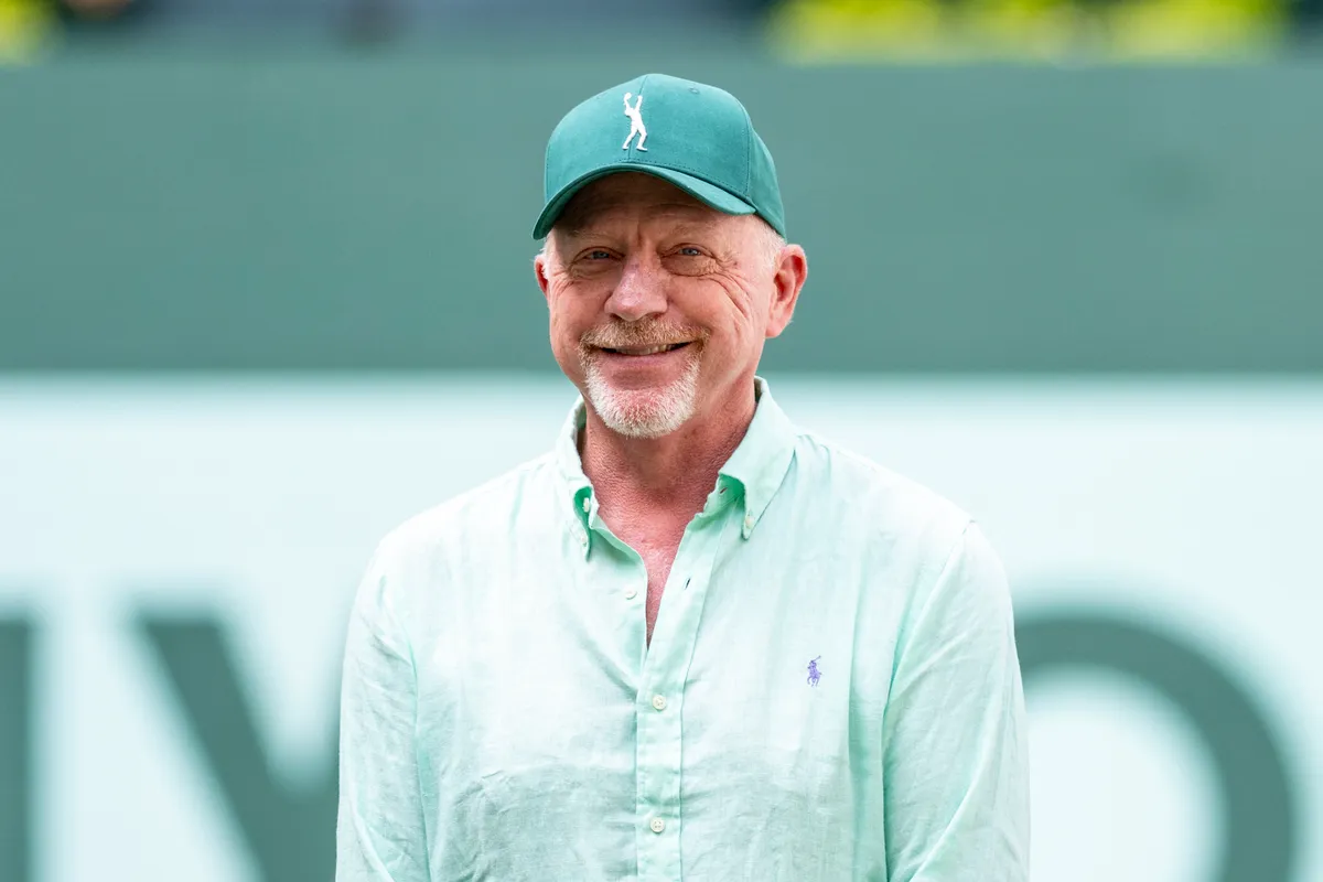 22 June 2025, North Rhine-Westphalia, Halle (westfalen): Tennis, ATP Tour, Singles, Final, Bublik (Kazakhstan) - Medvedev (Russia): Boris Becker laughs. Photo: David Inderlied/dpa (Photo by David Inderlied / dpa Picture-Alliance via AFP)