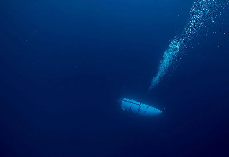 June 19, 2023: Undated handout photo shows Titan, the submersible that vanished on expedition to the Titanic wreckage. A massive search and rescue operation is under way in the mid Atlantic after a tourist submarine went missing during a dive to Titanic's wreck on Sunday. Contact with the small sub was lost about an hour and 45 minutes into its dive, the US Coast Guard said. Tour firm OceanGate said all options were being explored to rescue the five people onboard. Tickets cost $ 250,000 for an eight-day trip including dives to the wreck at a depth of 3,800m (12,500ft). . (Credit Image: © OceanGate via ZUMA Press)