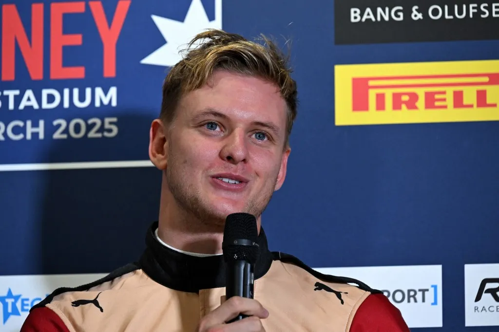 Former F1 driver and current WEC driver Mick Schumacher speaks during a press conference at Accor Stadium in Sydney on March 6, 2025, ahead of the Race of Champions Nations Cup. (Photo by Saeed KHAN / AFP) / -- IMAGE RESTRICTED TO EDITORIAL USE - STRICTLY NO COMMERCIAL USE --