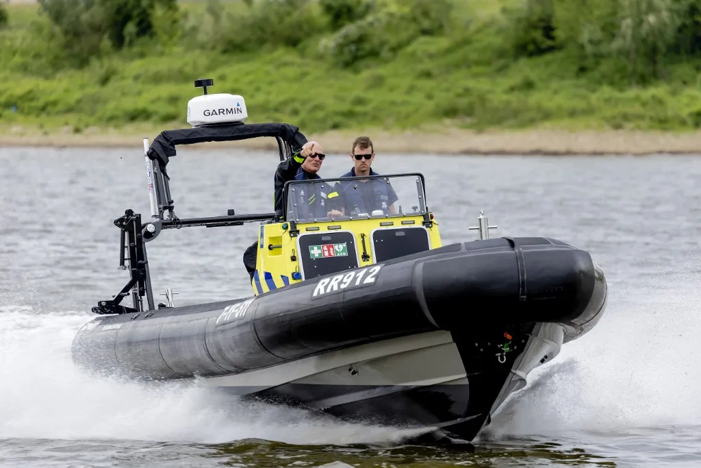 2022-05-23 15:00:27 NIJMEGEN - Vessels during the exercise in which a ship collided with the Waal, Rijkswaterstaat automatically uses drones to visualize this accident for the traffic controllers. ANP ROBIN VAN LONKHUIJSEN netherlands out - belgium out (Photo by ROBIN VAN LONKHUIJSEN / ANP MAG / ANP via AFP)