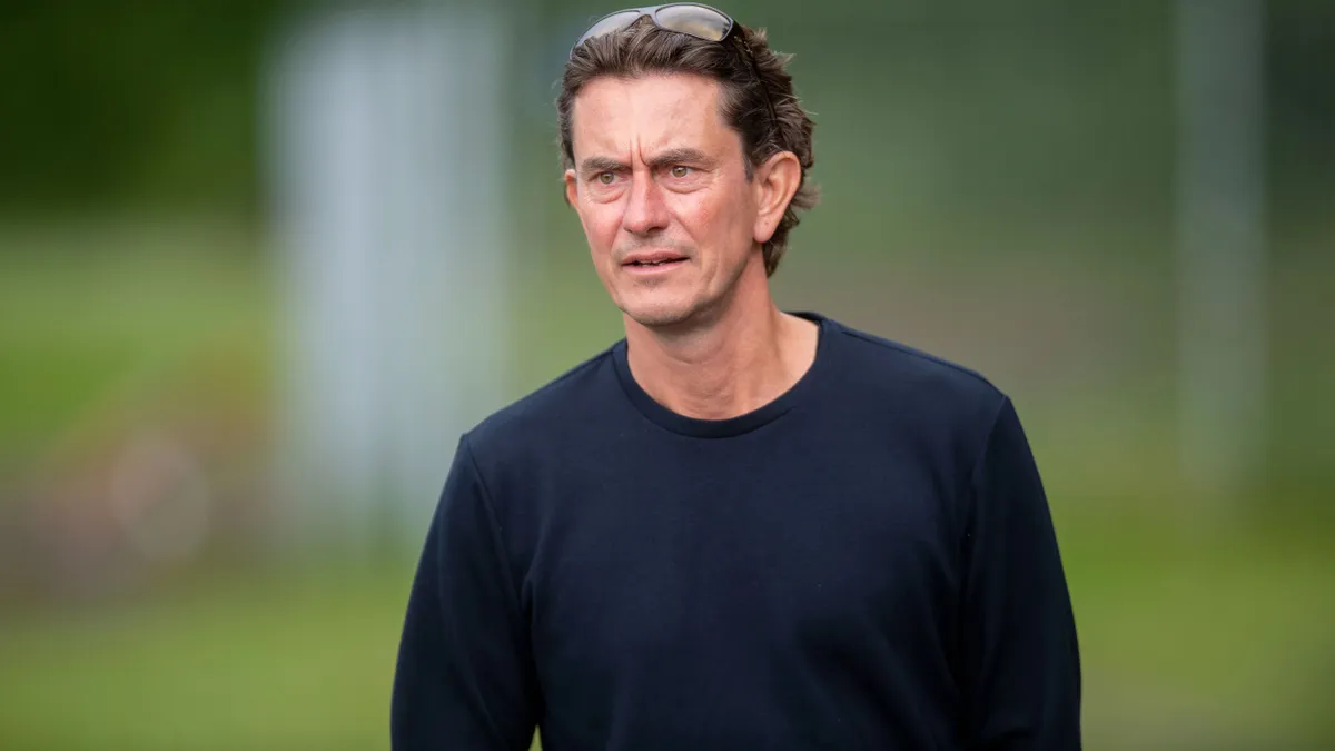 File photo: Brentford coach Thomas Frank visits the national team camp in Helsingoer, Sunday, June 12, 2022. (Photo by THOMAS SJOERUP / Ritzau Scanpix via AFP)