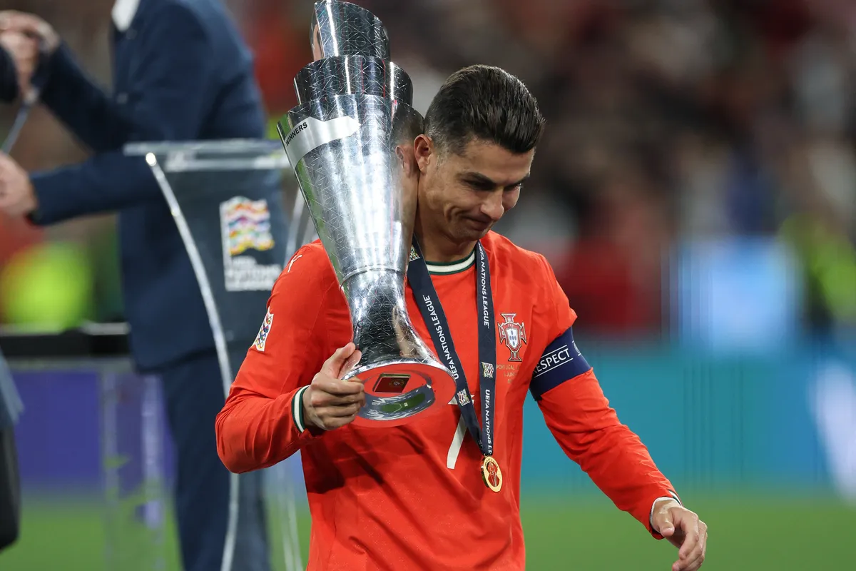 Cristiano Ronaldo of Portugal celebrates after winning the UEFA Nations League 2025 final match between Portugal and Spain at Munich Football Arena in Munich, Germany, on June 8, 2025. (Photo by Mohammad Amirhosseini/NurPhoto via Getty Images) (Photo by Mohammad Amirhosseini/NurPhoto) (Photo by Mohammad Amirhosseini / NurPhoto via AFP)