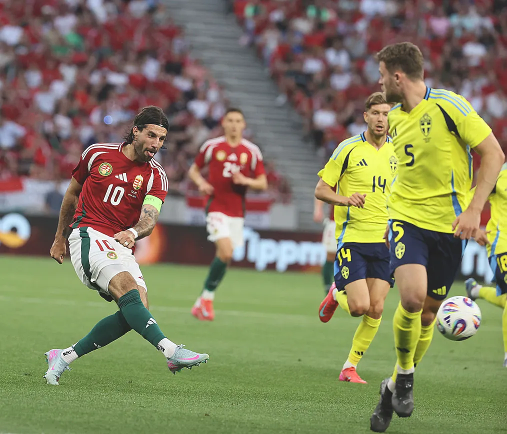 Magyarország – Svédország, MagyarországSvédország, Magyar válogatott, barátságos válogatott-mérkőzés, foci, labdarúgás, Magyar labdarúgó-válogatott, Magyarlabdarúgóválogatott, UEFA Nemzetek Ligája, Puskás Aréna, Budapest, 2025.06.06.