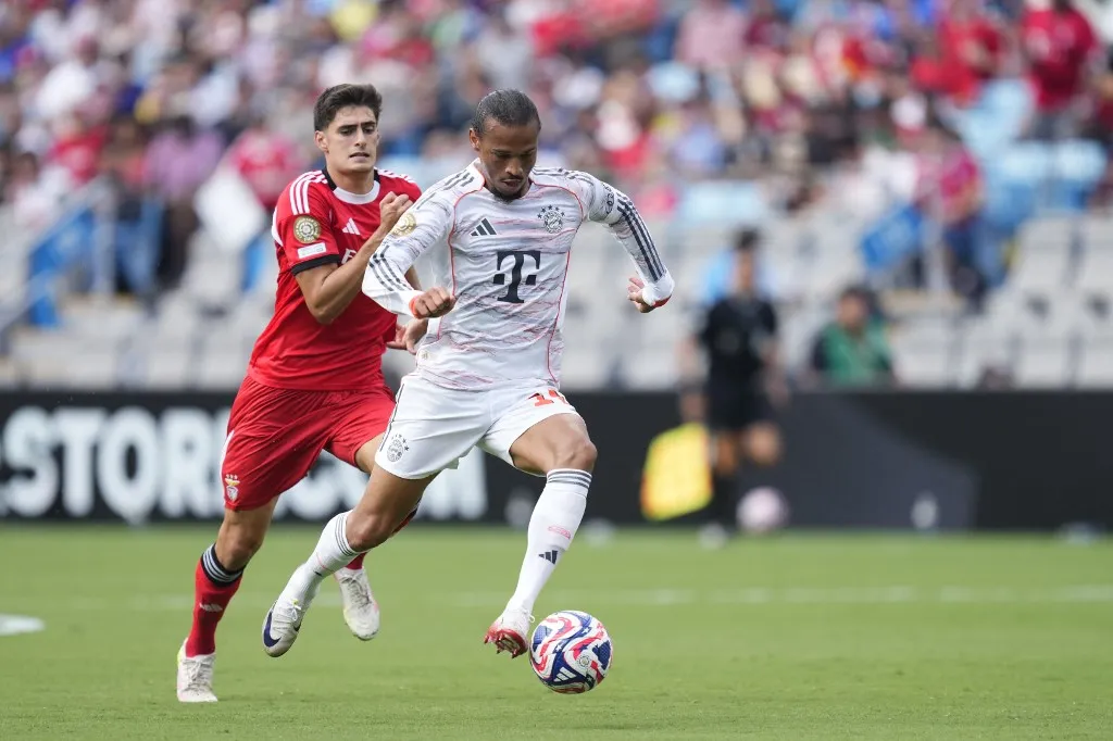Leroy Sane right winger of Bayern Munich and Germany and Antonio Silva centre-back of Benfica of Portugal  acao during the FIFA Club World Cup 2025 group C match between SL Benfica and FC Bayern München at Bank of America Stadium on June 24, 2025 in Charlotte, North Carolina. (Photo by Jose Breton/Pics Action/NurPhoto) (Photo by Jose Breton / NurPhoto via AFP)