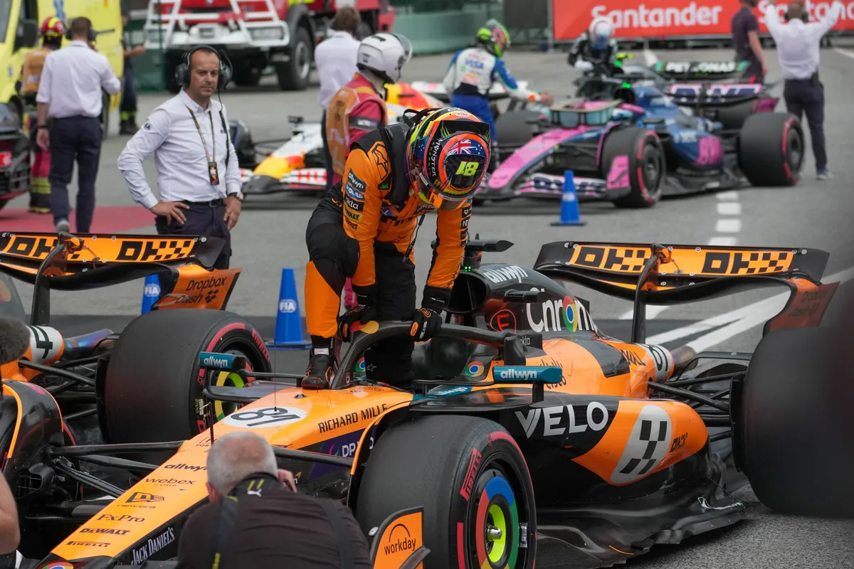 Lando Norris of the UK drives the McLaren F1 Team MCL39 Mercedes during the Formula 1 Aramco Gran Premio de Espana 2025 in Circuit de Barcelona-Catalunya, Barcelona, Spain, on May 30, 2025. (Photo by Alessio Morgese/NurPhoto) (Photo by Alessio Morgese / NurPhoto / NurPhoto via AFP)