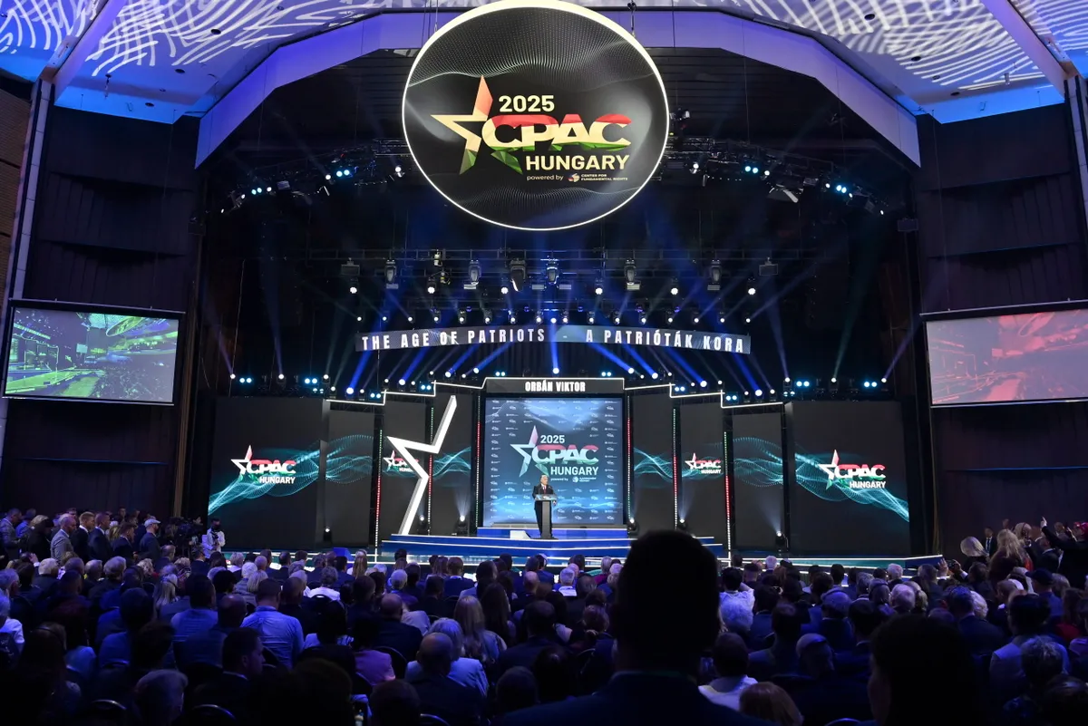 Orbán Viktor miniszterelnök beszédet mond a kétnapos CPAC (Konzervatív Politikai Akció Konferencia) Hungary megnyitóján a Budapest Kongresszusi Központban 2025. május 29-én (Fotó: MTI/Máthé Zoltán)