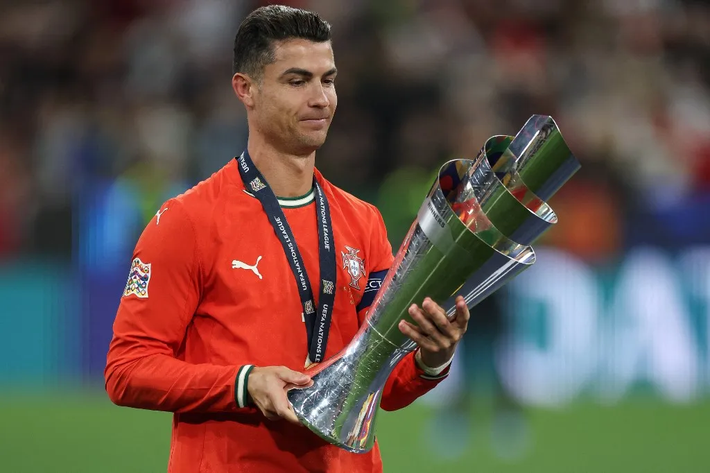 Cristiano Ronaldo of Portugal celebrates after winning the UEFA Nations League 2025 final match between Portugal and Spain at Munich Football Arena in Munich, Germany, on June 8, 2025. (Photo by Mohammad Amirhosseini/NurPhoto via Getty Images) (Photo by Mohammad Amirhosseini/NurPhoto) (Photo by Mohammad Amirhosseini / NurPhoto via AFP)