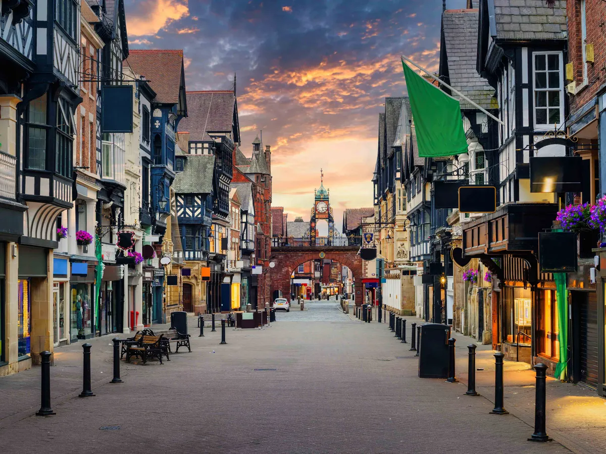 Historical Old town of Chester city, famous for its well preserved Tudor style half-timber houses, England, UK