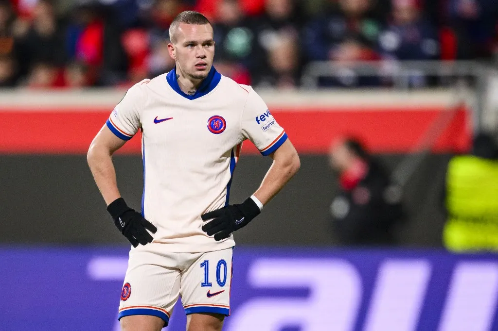 chelsea 28 November 2024, Baden-Württemberg, Heidenheim: Soccer: UEFA Europa Conference League, 1. FC Heidenheim - FC Chelsea, preliminary round, matchday 4, Voith-Arena. Chelsea's Mykhaylo Mudryk reacts during the match. Photo: Tom Weller/dpa (Photo by Tom Weller / dpa Picture-Alliance via AFP)