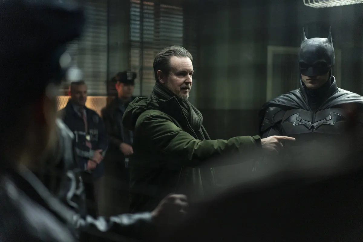 Director Matt Reeves and Robert Pattinson on the set. The Batman