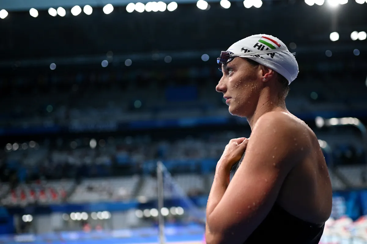 Hosszú Katinka, Hungary's Katinka Hosszu reacts after winning a heat for the women's 200m individual medley swimming event during the Tokyo 2020 Olympic Games at the Tokyo Aquatics Centre in Tokyo on July 26, 2021. (Photo by Oli SCARFF / AFP)
