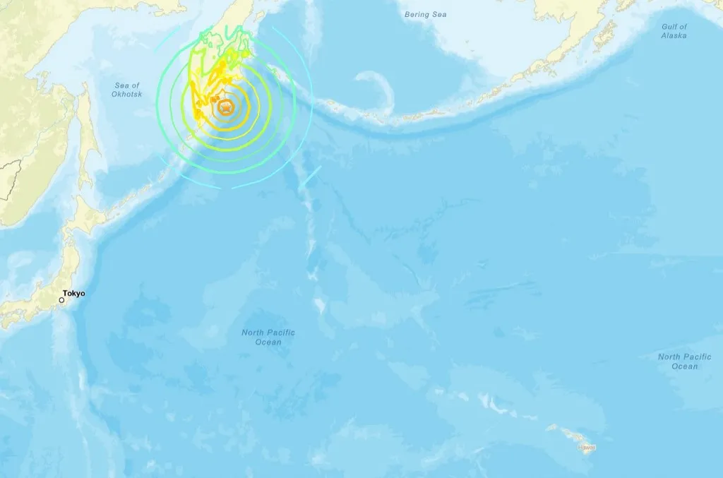 This image courtesy of the US Geological Survey (USGS) shows the epicenter of an 8.7 earthquake that hit off of Russia's far east on July 30, 2025. One of the strongest earthquakes ever recorded struck Russia's sparsely populated Far East early July 29, 2025, causing tsunamis of up to four metres (12 feet) across the Pacific and sparking evacuations from Hawaii to Japan. The magnitude 8.8 quake struck at 8:24 am (2304 GMT Tuesday) off Petropavlovsk on Russia's remote Kamchatka peninsula and was one of the 10 biggest recorded, according to the USGS. (Photo by US Geological Survey / AFP) / RESTRICTED TO EDITORIAL USE - MANDATORY CREDIT "AFP PHOTO / US Geological Survey (USGS) " - NO MARKETING - NO ADVERTISING CAMPAIGNS - DISTRIBUTED AS A SERVICE TO CLIENTS / The erroneous mention[s] appearing in the metadata of this photo by Agustin PAULLIER has been modified in AFP systems in the following manner: US Geological Survey (USGS)] instead of [Agustin Paullier]. Please immediately remove the erroneous mention[s] from all your online services and delete it (them) from your servers. If you have been authorized by AFP to distribute it (them) to third parties, please ensure that the same actions are carried out by them. Failure to promptly comply with these instructions will entail liability on your part for any continued or post notification usage. Therefore we thank you very much for all your attention and prompt action. We are sorry for the inconvenience this notification may cause and remain at your disposal for any further information you may require.
