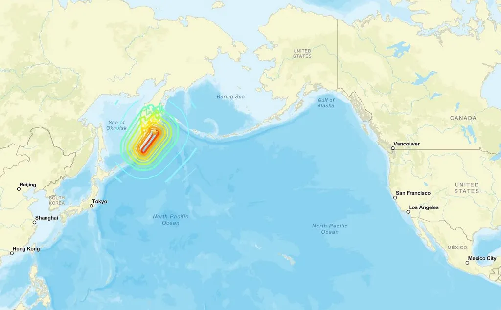 cunami, This image courtesy of the US Geological Survey (USGS) shows the epicenter of an 8.7 earthquake that hit off of Russia's far east on July 30, 2025. One of the strongest earthquakes ever recorded struck Russia's sparsely populated Far East early July 29, 2025, causing tsunamis of up to four metres (12 feet) across the Pacific and sparking evacuations from Hawaii to Japan. The magnitude 8.8 quake struck at 8:24 am (2304 GMT Tuesday) off Petropavlovsk on Russia's remote Kamchatka peninsula and was one of the 10 biggest recorded, according to the USGS. (Photo by US Geological Survey / AFP) / RESTRICTED TO EDITORIAL USE - MANDATORY CREDIT "AFP PHOTO / US Geological Survey (USGS) " - NO MARKETING - NO ADVERTISING CAMPAIGNS - DISTRIBUTED AS A SERVICE TO CLIENTS