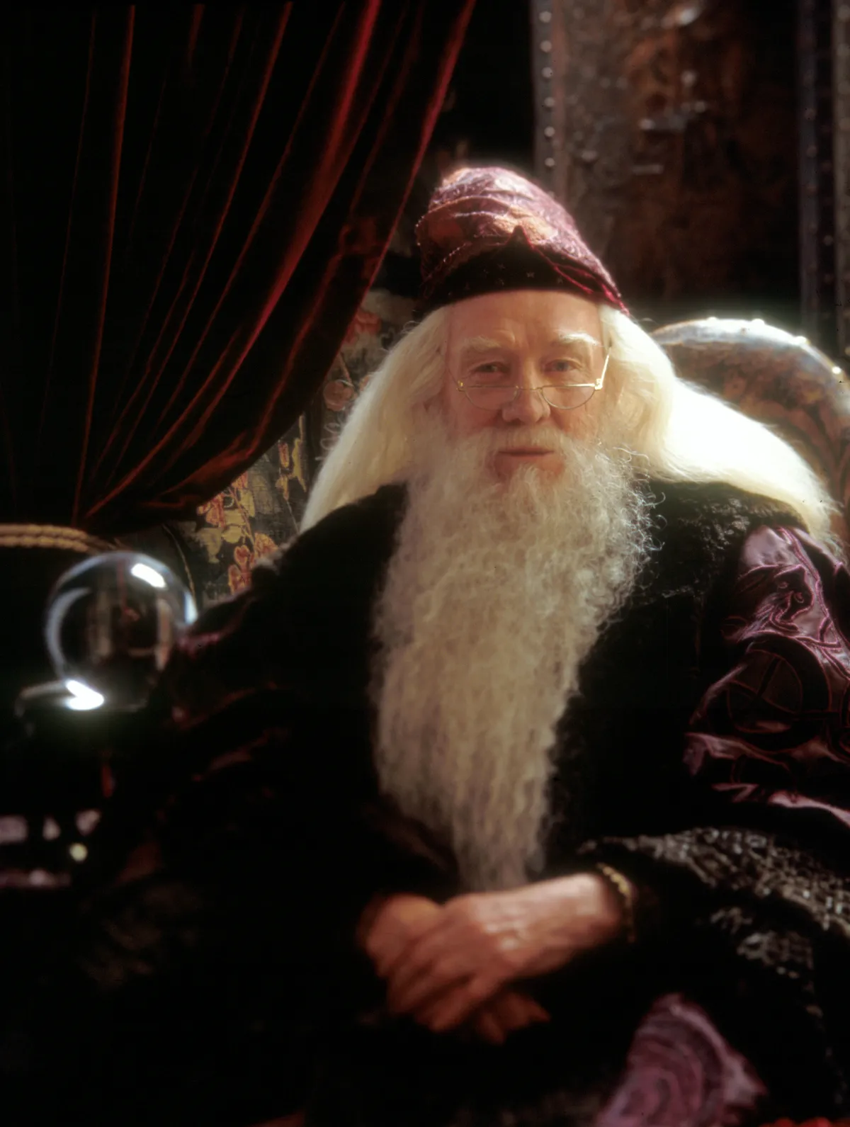RELEASE DATE: Nov 04, 2001. MOVIE TITLE: Harry Potter And The Sorcerer's Stone. STUDIO: Fox. PLOT: On his 11th birthday, young Harry Potter discovers the life he never knew he had, the life of a wizard. In his first year at Hogwarts School of Witchcraft and Wizardry, he meets his two best friends Ron Weasley, an expert at Wizard Chess, and Hermione Granger, a girl with non-magic parents. Harry learns the game of Quiditch and Wizard Chess on his way to facing a Dark Arts teacher who is bent on destroying him. PICTURED: RICHARD HARRIS as Professor Albus Dumbledore.