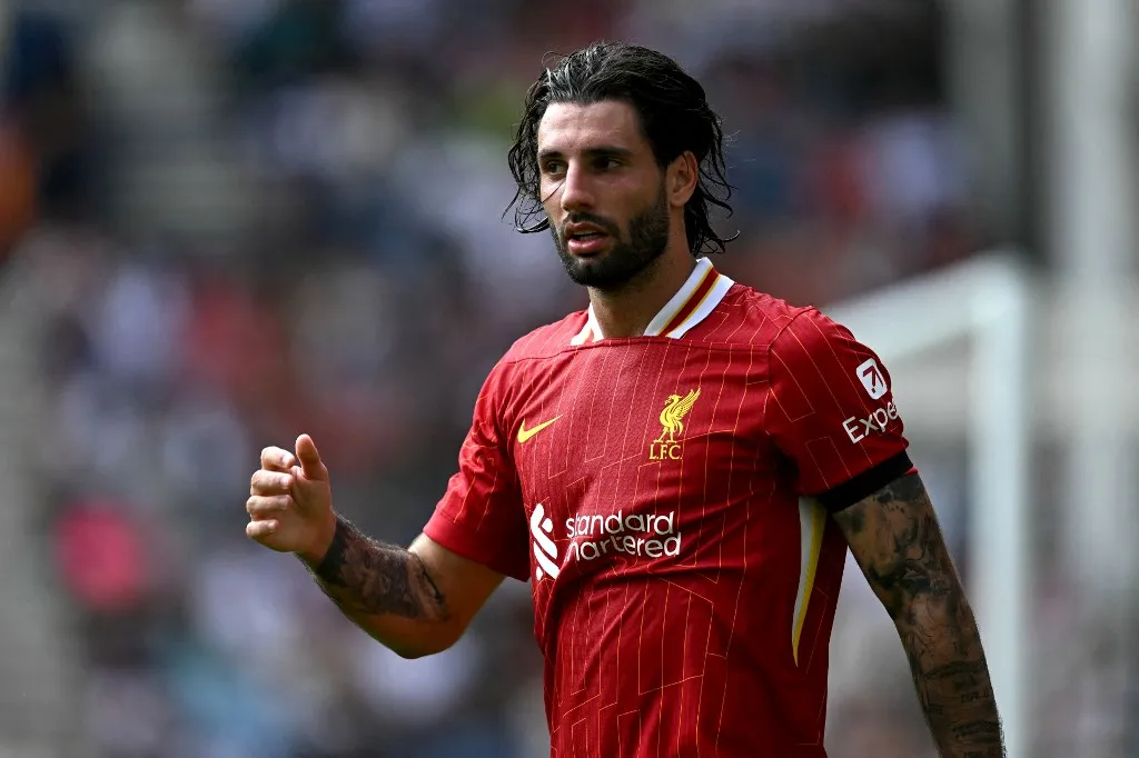 Szoboszlai Dominik, Liverpool's Hungarian midfielder #08 Dominik Szoboszlai gestures during the pre-season friendly football match between Preston North End and Liverpool at Deepdale stadium in Preston, north-west England on July 13, 2025. Liverpool are to retire Diogo Jota's number 20 shirt in honour of the Portugal forward who was killed in a car crash this month. The club return to action for the first time since the July 3 tragedy at English Championship side Preston today. (Photo by Oli SCARFF / AFP) / RESTRICTED TO EDITORIAL USE. No use with unauthorized audio, video, data, fixture lists, club/league logos or 'live' services. Online in-match use limited to 120 images. An additional 40 images may be used in extra time. No video emulation. Social media in-match use limited to 120 images. An additional 40 images may be used in extra time. No use in betting publications, games or single club/league/player publications. / 