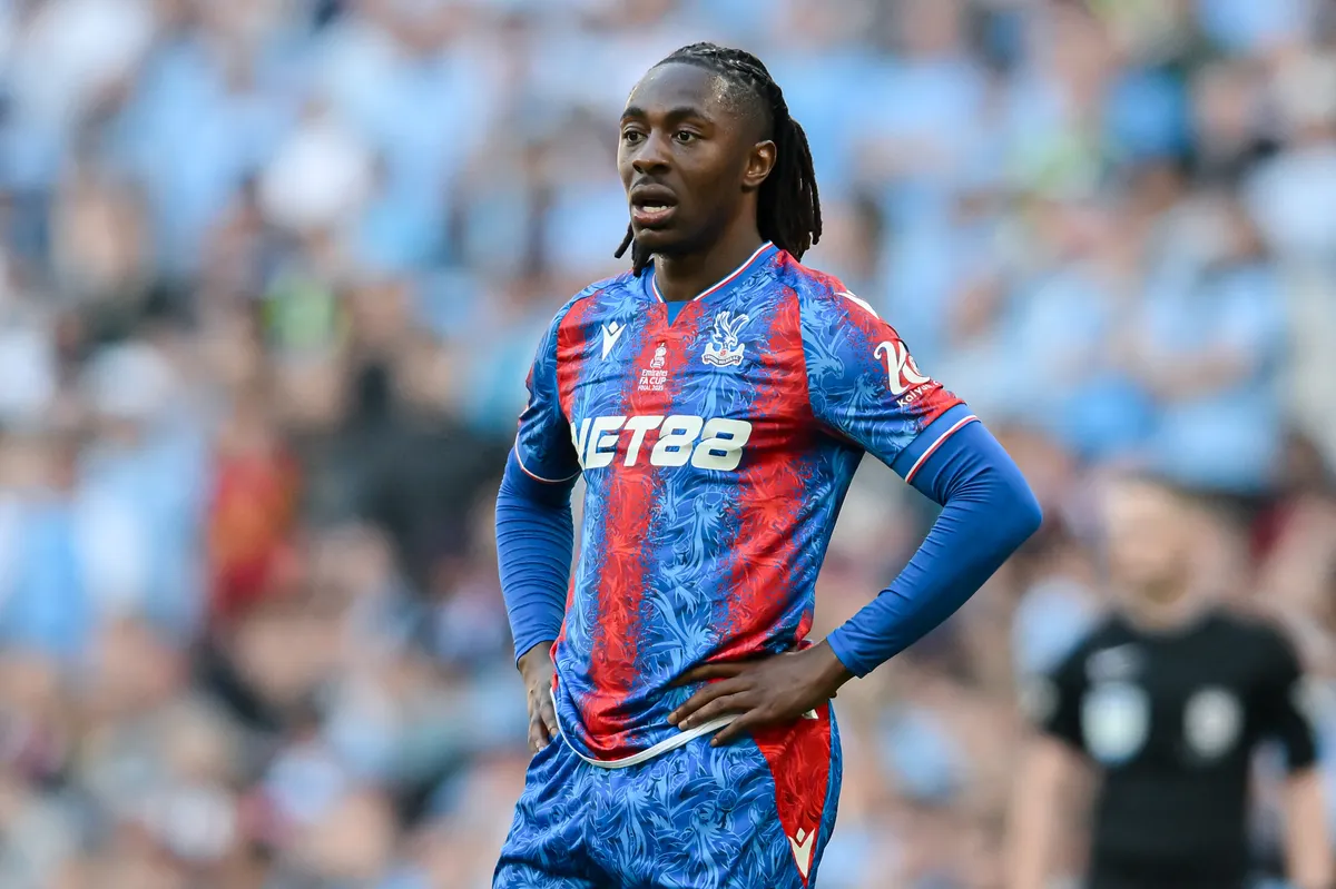 Eberechi Eze (10 Crystal Palace) looks on during the Emirates FA Cup Final between Crystal Palace and Manchester City at Wembley Stadium in London, England, on May 17, 2025. (Photo by Kevin Hodgson | MI News/NurPhoto) (Photo by MI News / NurPhoto via AFP)