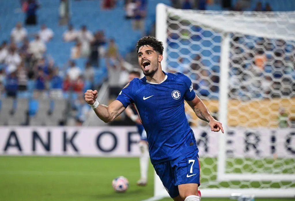 Diogo Jota Chelsea's Portuguese midfielder #07 Pedro Neto celebrates scoring his team's third goal during the FIFA Club World Cup 2025 round of 16 football match between Portugal's Benfica and England's Chelsea at the Bank of America Stadium in Charlotte on June 28, 2025. (Photo by Federico PARRA / AFP)