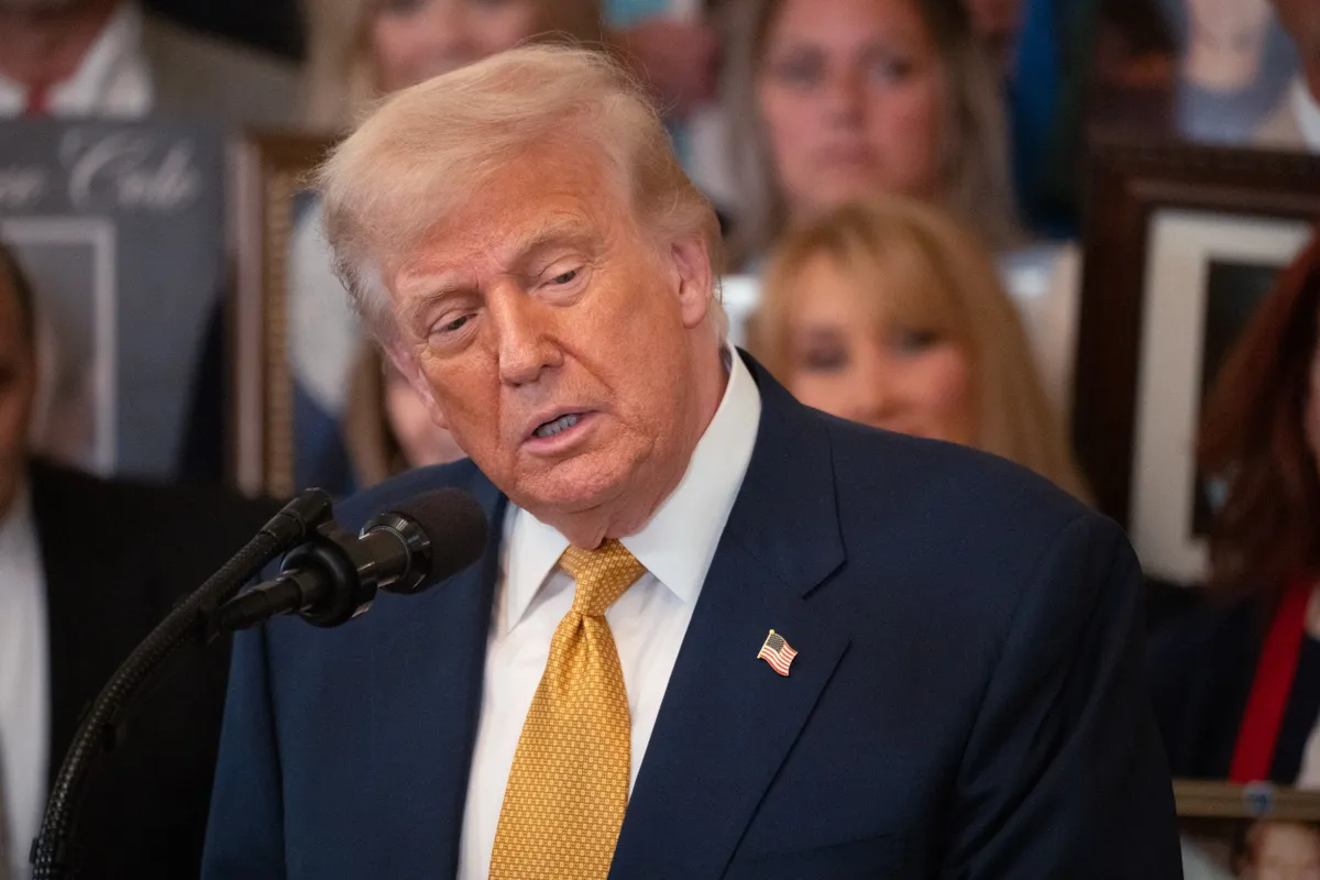 President Trump signs an anti-fentanyl act before the families who have lost a loved one to fentanyl in the East Room of the White House in Washington, DC, on July 16, 2025 (Photo by Andrew Leyden/NurPhoto). (Photo by Andrew Leyden / NurPhoto via AFP)