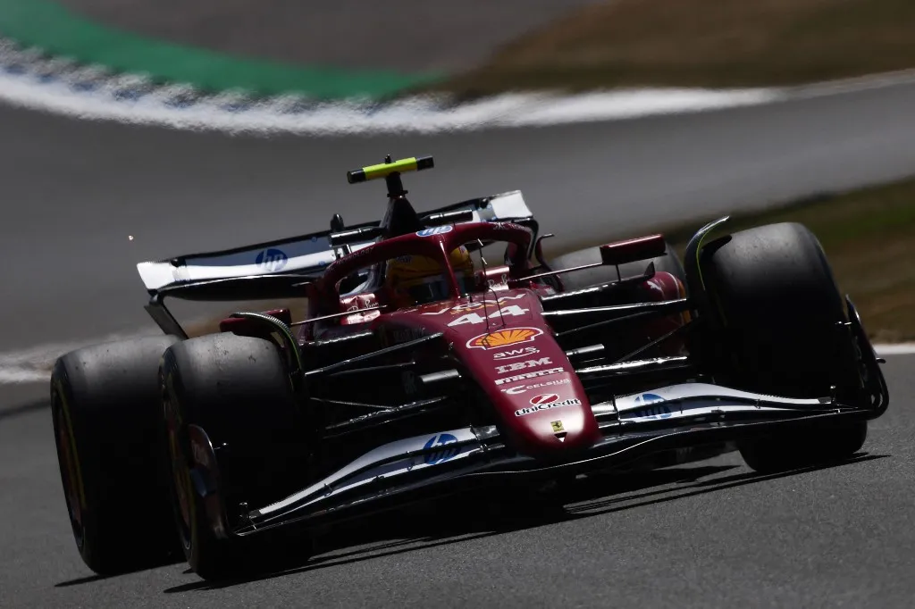 Lewis Hamilton of Ferrari ahead of the Formula 1 British Grand Prix at Silverstone Circuit in Northampton, Great Britain on July 5, 2024. (Photo by Jakub Porzycki/NurPhoto) (Photo by Jakub Porzycki / NurPhoto via AFP)