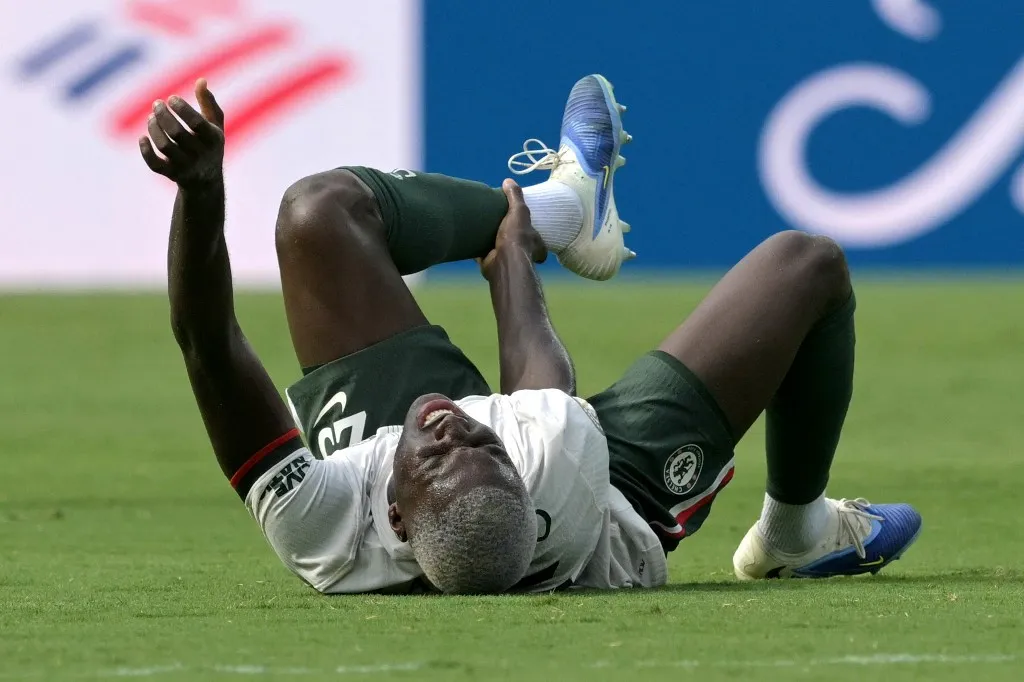Chelsea's Ecuadorian midfielder #25 Moises Caicedo reacts during the FIFA Club World Cup 2025 semifinal football match between Brazil's Fluminense and England's Chelsea at the MetLife stadium in East Rutherford, New Jersey on July 8, 2025. (Photo by JUAN MABROMATA / AFP)