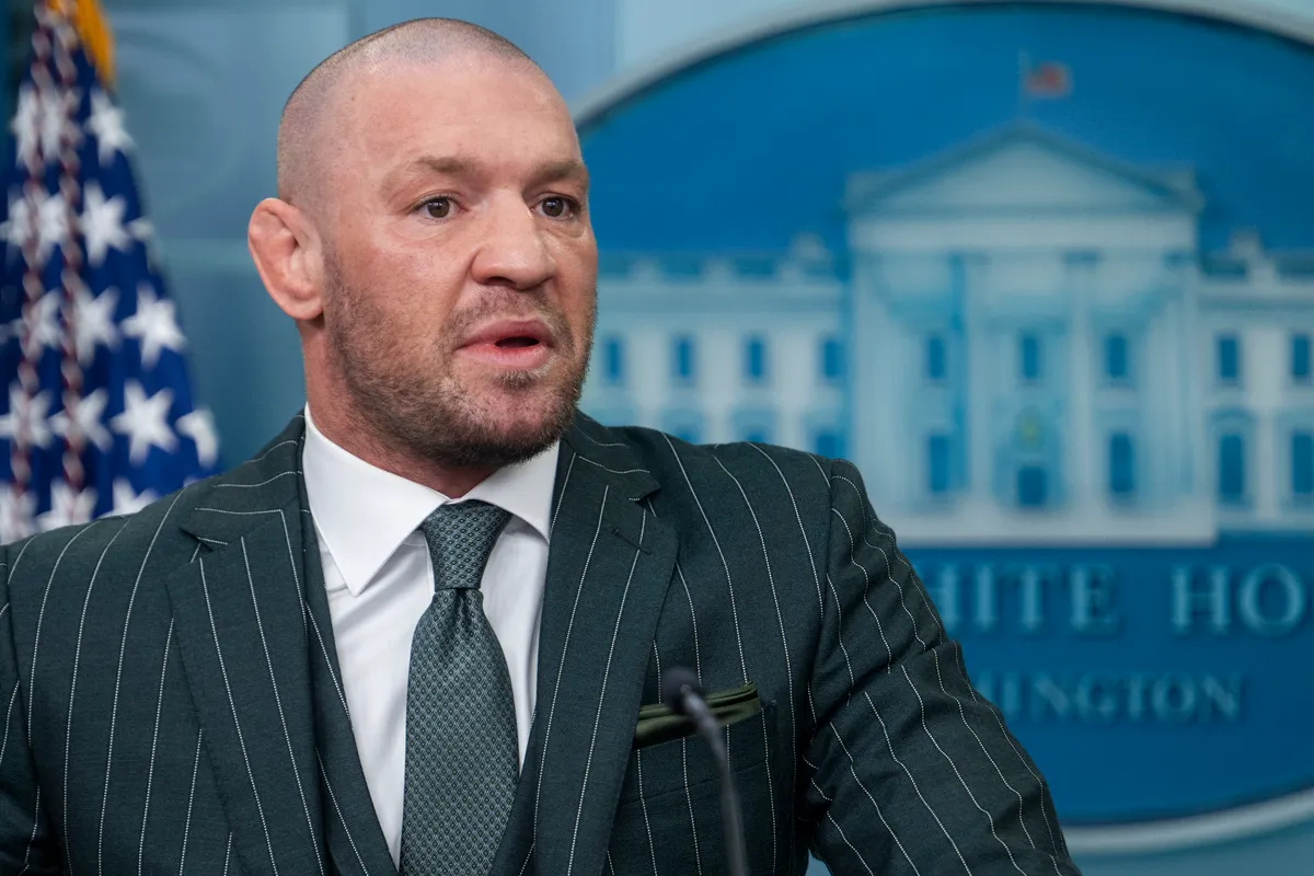 Irish professional mixed martial artist and businessman Conor McGregor speaks from the White House briefing room podium in Washington, DC, on March 17, 2025. (Photo by Jim WATSON / AFP)