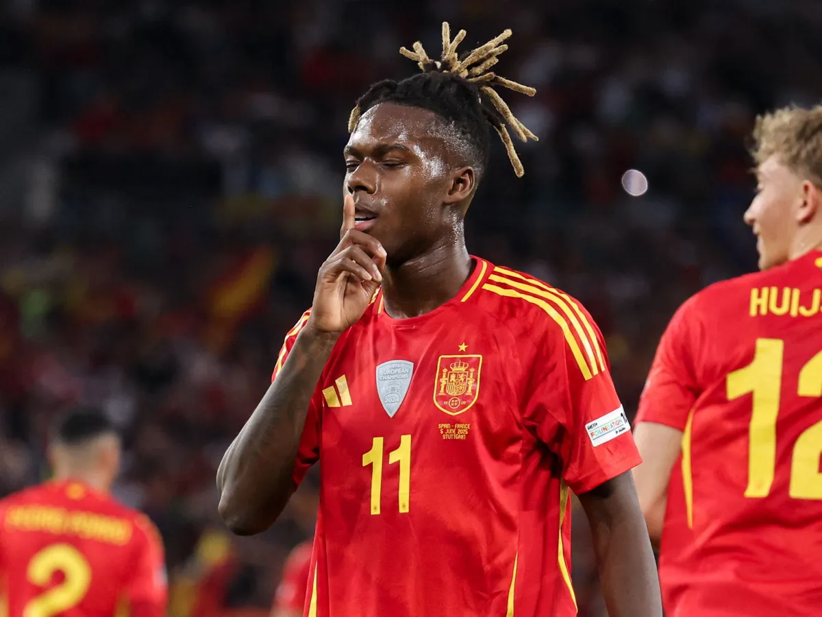 BarcelonaSTUTTGART, GERMANY - JUNE 5: Nico Williams #11 of Spain celebrates his goal during the UEFA Nations League 2025 semifinal match between Spain and France at Stuttgart Arena on June 5, 2025 in Stuttgart, Germany. (Photo by Catherine Steenkeste/Hans Lucas) (Photo by Catherine Steenkeste / Hans Lucas via AFP)