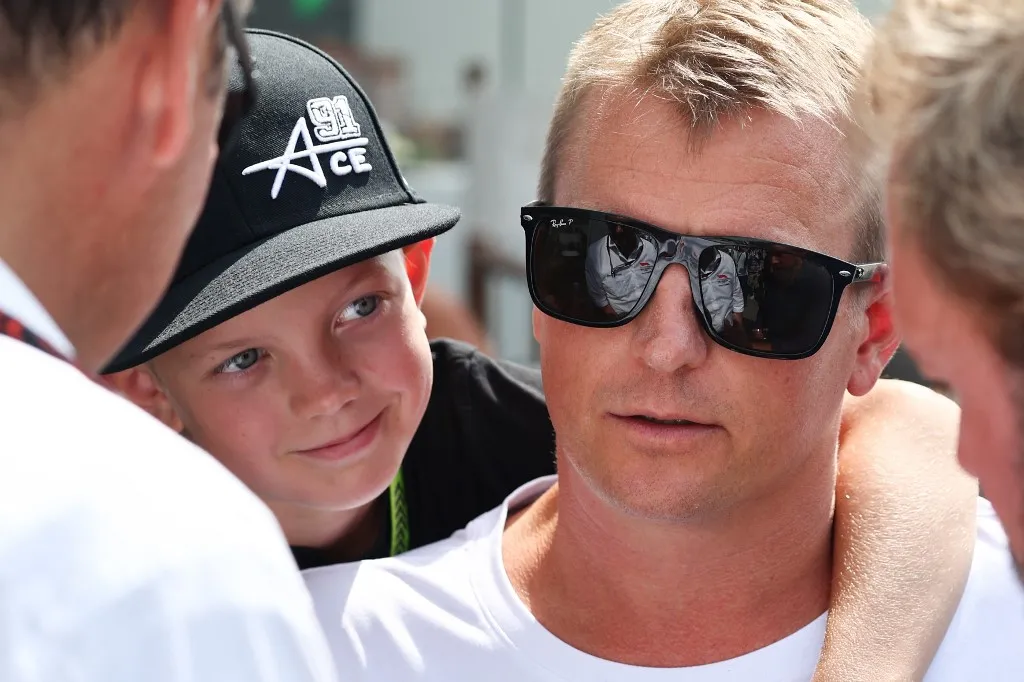 Robin Räikkönen and Kimi Räikkönen during third practice ahead of the Formula 1 Italian Grand Prix at Autodromo Nazionale di Monza in Monza, Italy on August 31, 2024. (Photo by Jakub Porzycki/NurPhoto) (Photo by Jakub Porzycki / NurPhoto via AFP)