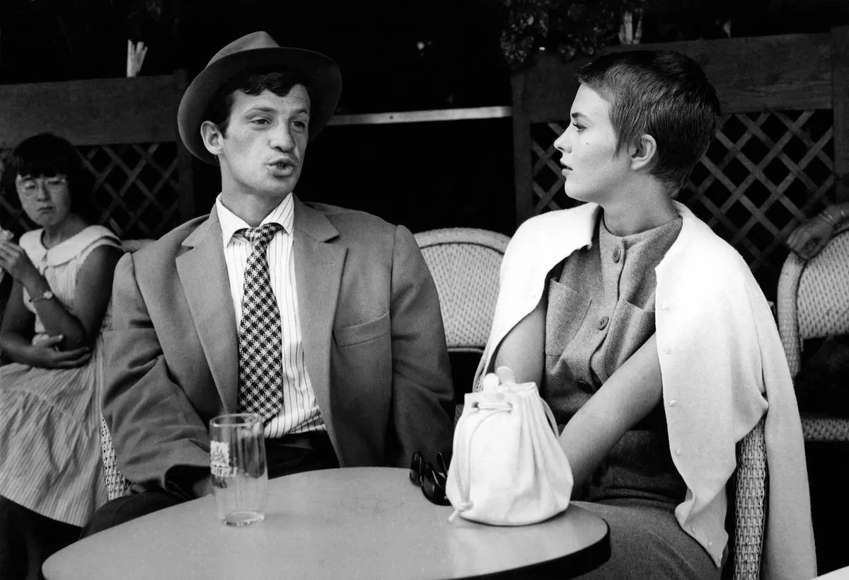 Archives - Jean-Paul Belmondo et Jean Seberg sur le tournage du film "A bout de souffle". 1960 File Photo - French actor Jean-Paul Belmondo