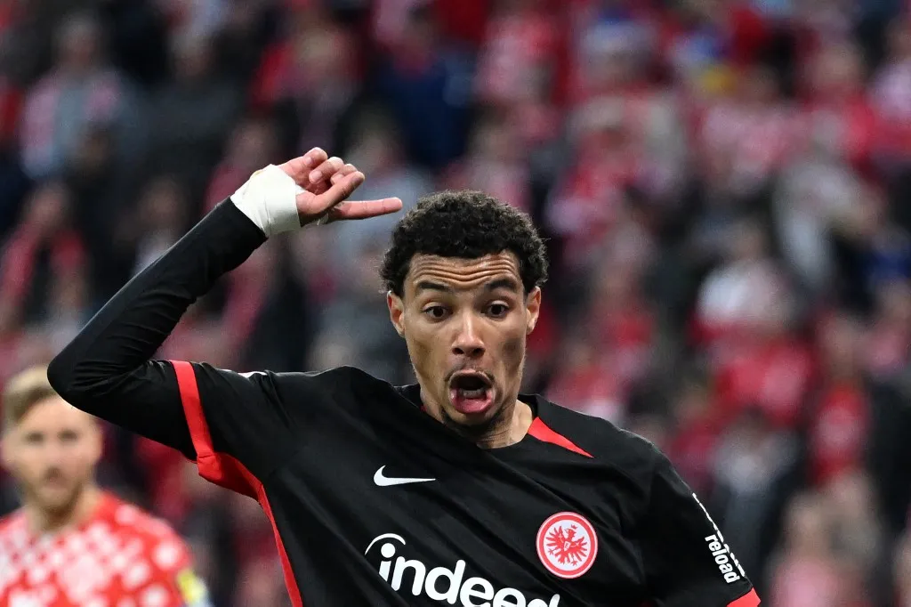 Liverpool Frankfurt's French forward #11 Hugo Ekitike reacts during the German first division Bundesliga football match between 1 FSV Mainz 05 and Eintracht Frankfurt in Mainz, western Germany on May 4, 2025. (Photo by Kirill KUDRYAVTSEV / AFP) / DFL REGULATIONS PROHIBIT ANY USE OF PHOTOGRAPHS AS IMAGE SEQUENCES AND/OR QUASI-VIDEO