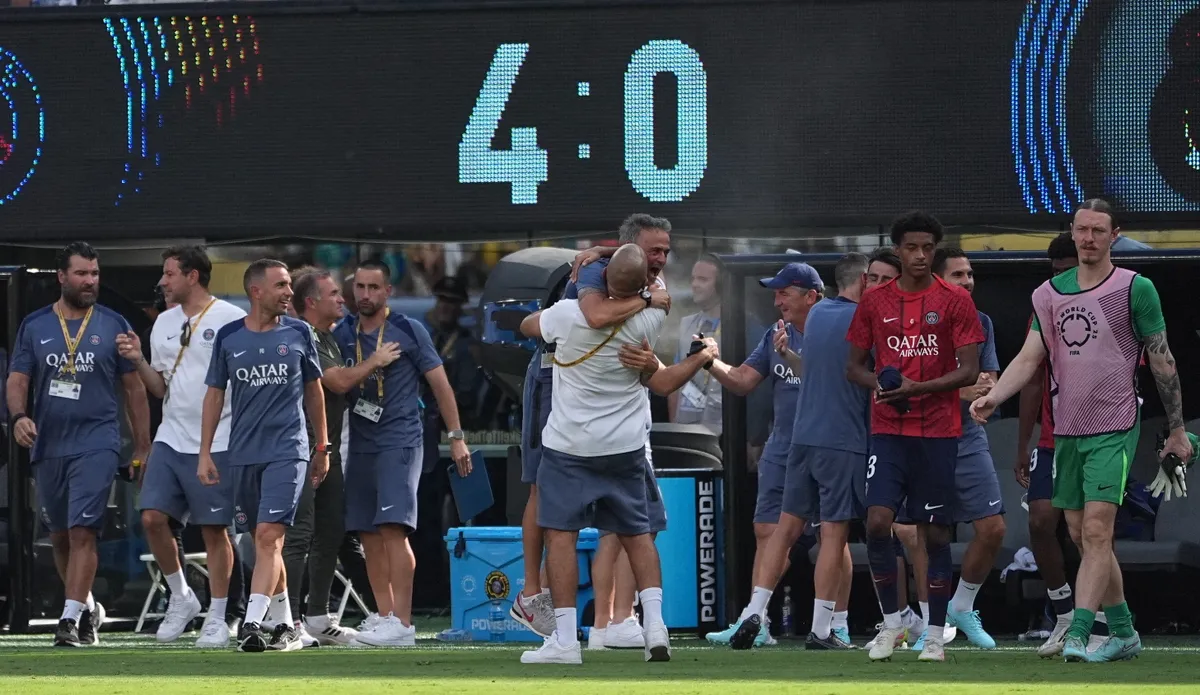 NEW JERSEY, UNITED STATES - JULY 9: Head Coach of PSG Luis Enrique celebrates after the victory the FIFA Club World Cup 2025 Semi-final match between PSG and Real Madrid at MetLife Stadium on July 9, 2025 in New Jersey. Selcuk Acar / Anadolu (Photo by Selcuk Acar / Anadolu via AFP)