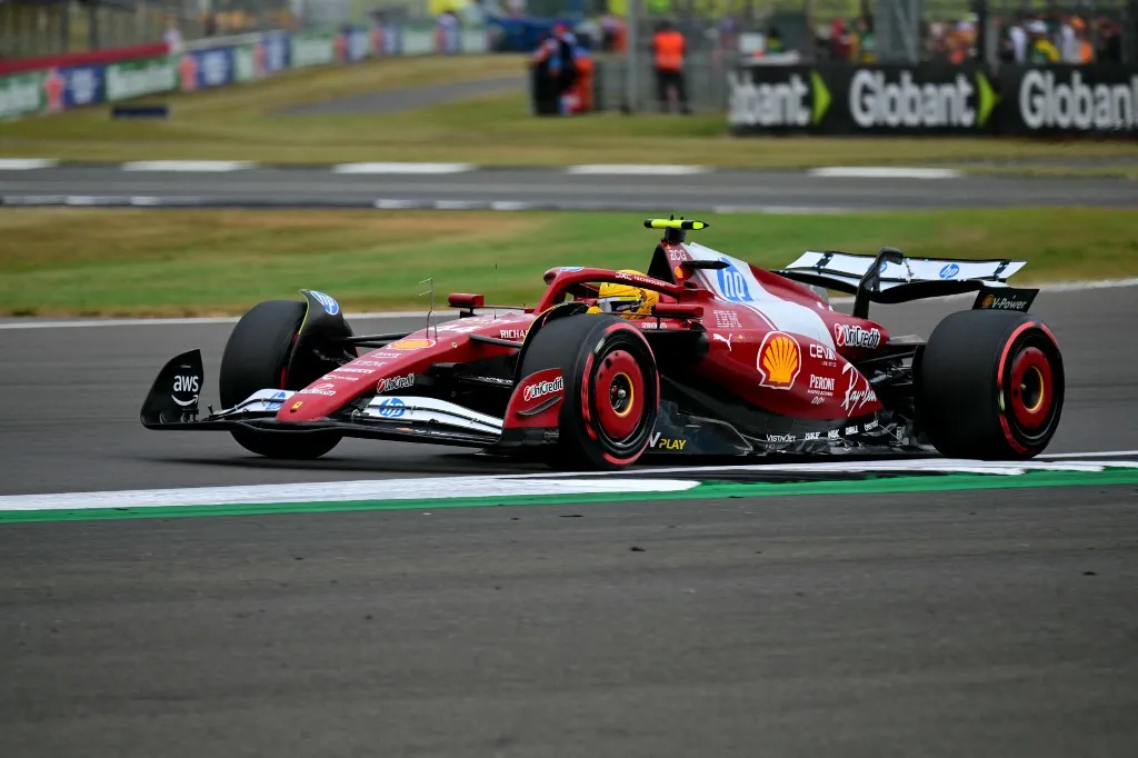 Ferrari's British driver Lewis Hamilton takes part in the qualifying session ahead of the Formula One British Grand Prix at the Silverstone motor racing circuit in Silverstone, central England, on July 5, 2025. (Photo by Andrej ISAKOVIC / AFP)
