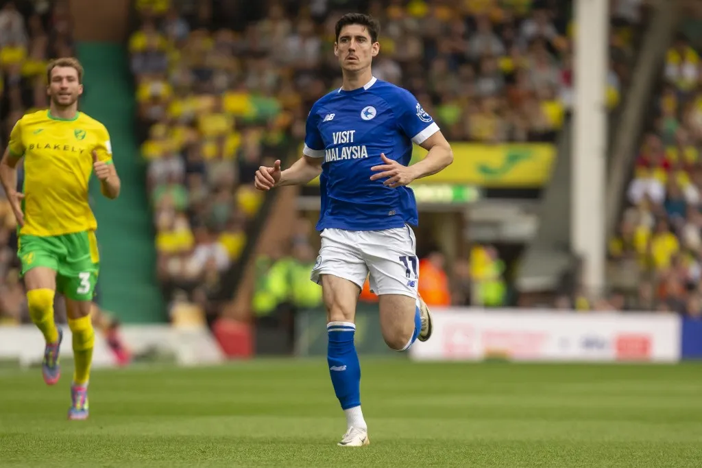 Fradi Callum O'Dowda of Cardiff City participates in the Sky Bet Championship match between Norwich City and Cardiff City at Carrow Road in Norwich, England, on May 3, 2025. (Photo by David Watts | MI News/NurPhoto) (Photo by MI News / NurPhoto via AFP)