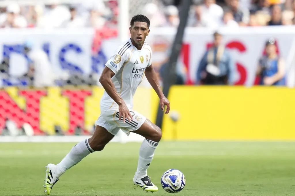 Jude Bellingham central midfield of Real Madrid and England during the FIFA Club World Cup 2025 semi-final match between Paris Saint-Germain and Real Madrid CF at MetLife Stadium on July 9, 2025 in East Rutherford, United States (Photo by Jose Breton/Pics Action/NurPhoto) (Photo by Jose Breton / NurPhoto via AFP)