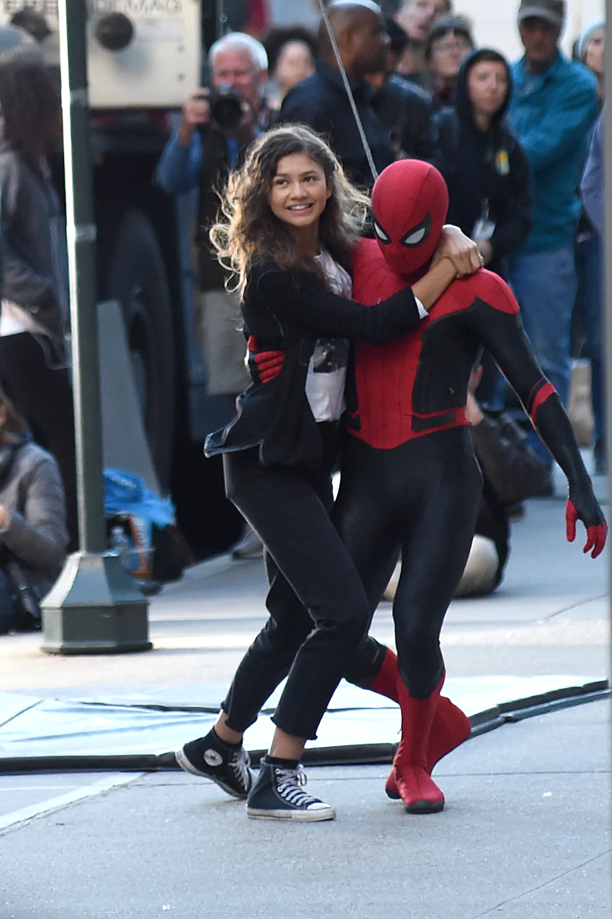 Zendaya, October 12, 2018 - New York, NY, USA - October 12, 2018 New York City..Zendaya and Tom Holland seen on set filming 'Spider-Man: Far From Home' on October 12, 2018 in New York City. Zendaya and Tom Holland