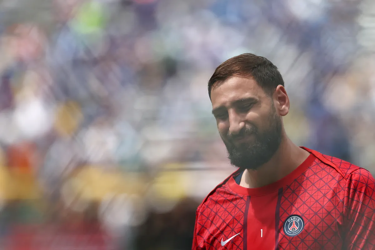Paris Saint-Germain's Italian goalkeeper #01 Gianluigi Donnarumma looks on ahead the FIFA Club World Cup 2025 final football match between England's Chelsea and France's Paris Saint-Germain at the MetLife Stadium in East Rutherford, New Jersey on July 13, 2025. (Photo by FRANCK FIFE / AFP)