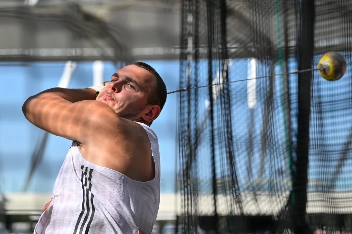 Budapest, 2025. augusztus 12.
Halász Bence a férfi kalapácsvetés döntőjében a Gyulai István Memorial Atlétikai Magyar Nagydíj versenyen Budapesten, a Nemzeti Atlétikai Központban 2025. augusztus 12-én.
MTI/Vasvári Tamás