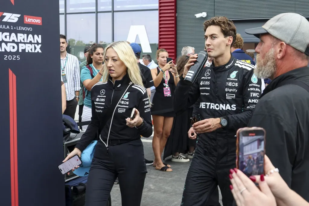 George Russell of United Kingdom driver of the F1 race car No 63, the Mercedes W16 for the Mercedes-AMG Petronas Formula One Team, after the Formula One Lenovo Hungarian Grand Prix 2025 race at the circuit Hungaroring in Mogyorod near Budapest, Hungary on August 3, 2025. (Photo by Nicolas Economou/NurPhoto) (Photo by Nicolas Economou / NurPhoto via AFP)