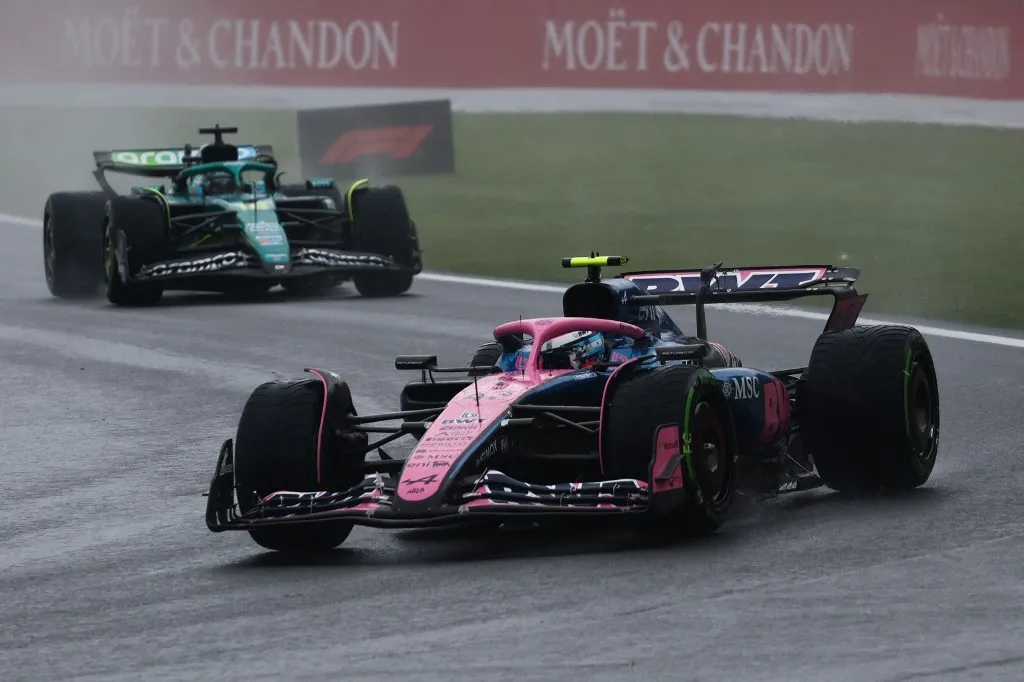 Franco Colapinto of Alpine and Lance Stroll of Aston Martin Aramco ahead of the Formula 1 Belgian Grand Prix at Spa-Francorchamps in Spa, Belgium on July 27, 2025. (Photo by Jakub Porzycki/NurPhoto) (Photo by Jakub Porzycki / NurPhoto via AFP)