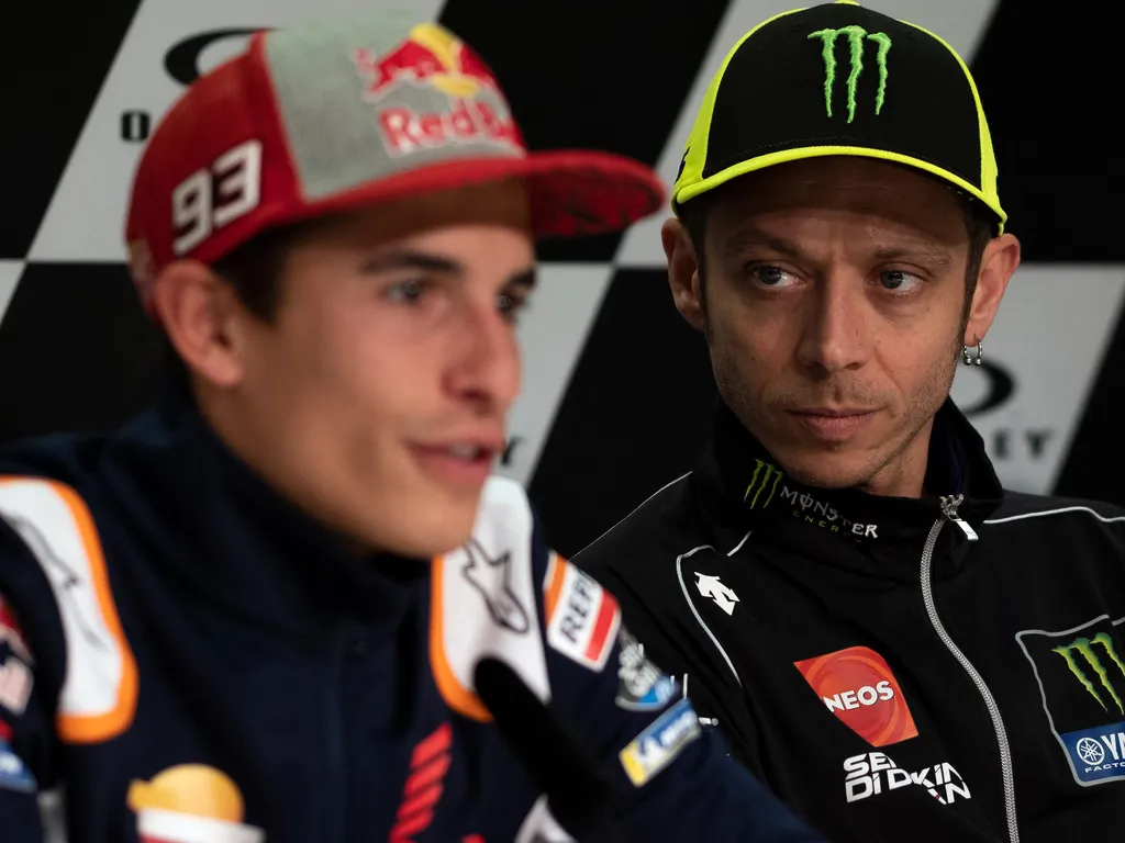 MarcMárquez, MarcMárquezgyorsaságimotorversenyző, Marc Márquez gyorsasági motorversenyző, Marc Márquez Valentino Rossi of Monster Energy Yamaha MotoGP and Marc Marquez of Repsol Honda Team during the presentation press conference of the Oakley Grand Pri