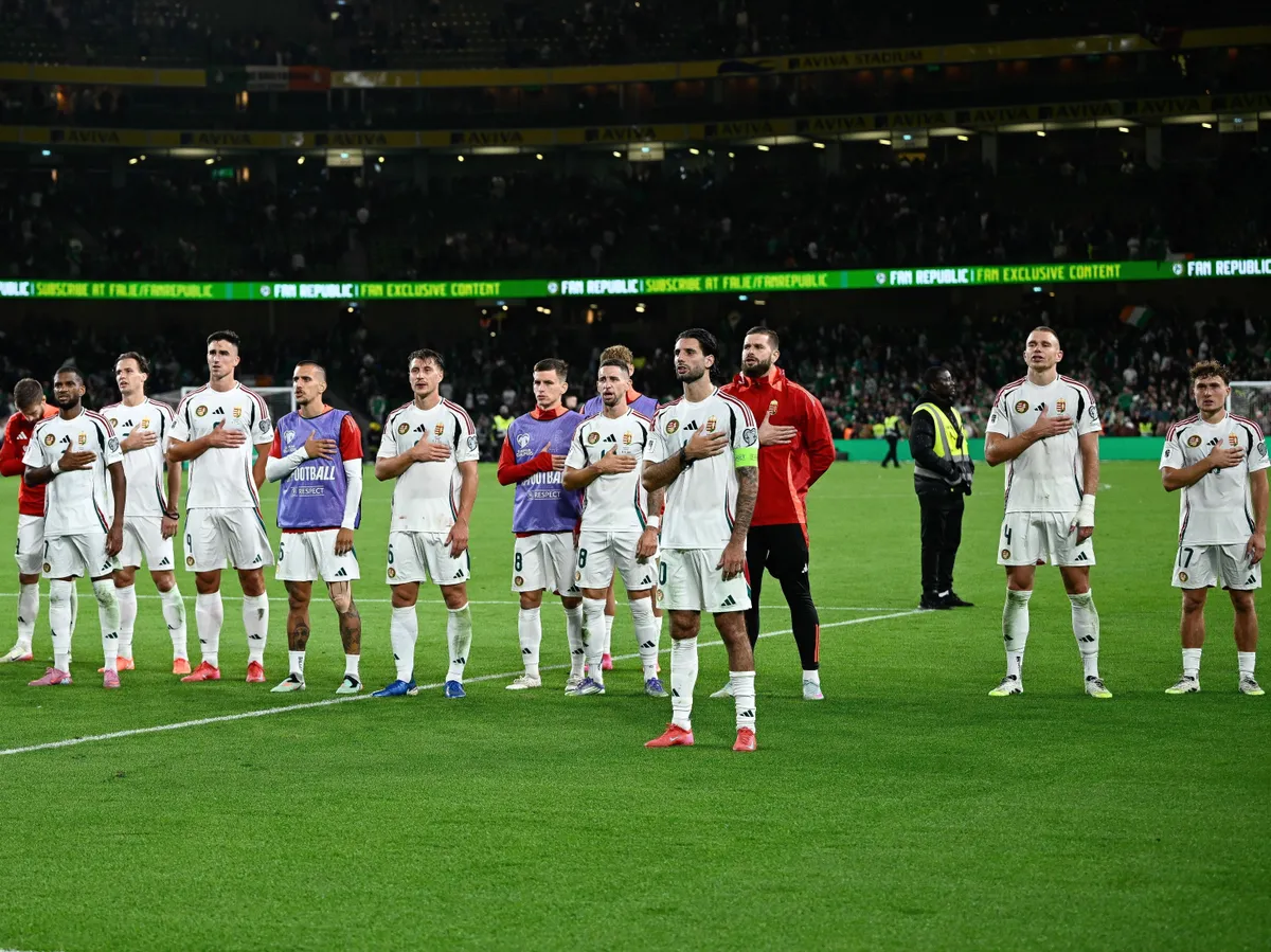 Dublin, 2025. szeptember 6.
A magyar csapat tagjai az Írország-Magyarország labdarúgó világbajnoki selejtező mérkőzés után a dublini Aviva Stadionban 2025. szeptember 6-án. A találkozó 2-2-es döntetlennel zárult.
MTI/Bodnár Boglárka