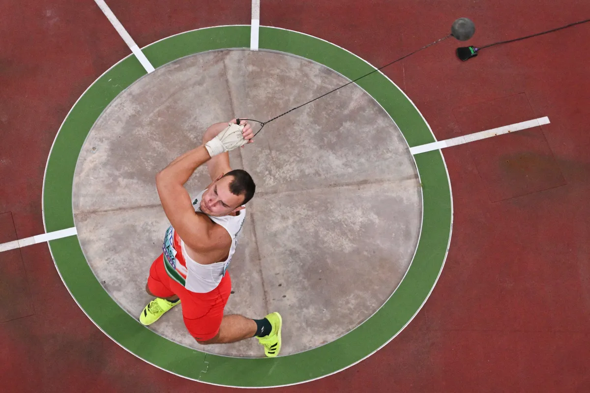 Hungary's athlete Bence Halasz competes in the men's hammer throw final during the World Athletics Championships in Tokyo on September 16, 2025. (Photo by Antonin THUILLIER / AFP)