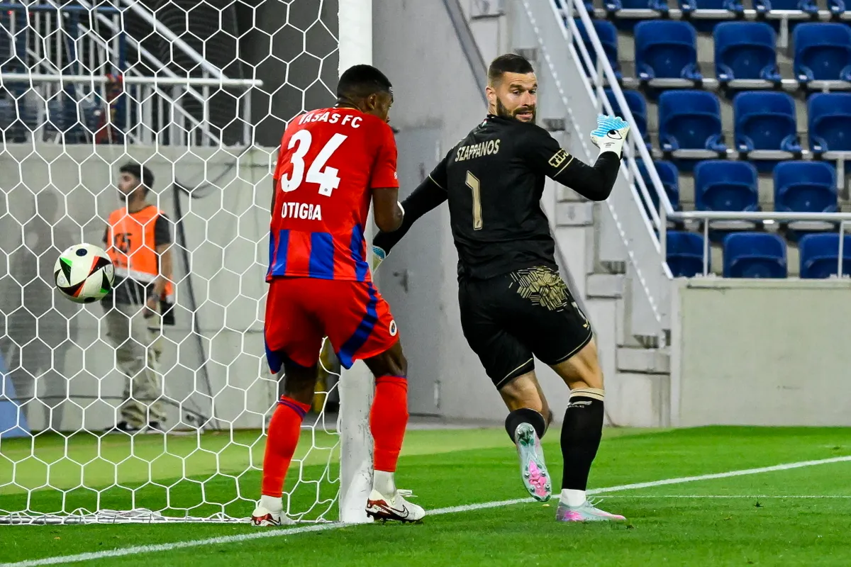 Budapest, 2025. szeptember 13.
Urblík József, Vasas (nincs a képen) gólja a labdarúgó MOL Magyar Kupa 3. fordulójában játszott Vasas FC - Puskás Akadémia FC mérkőzésen az Ilovszky Rudolf Stadionban 2025. szeptember 13-án.
MTI/Hegedüs Róbert