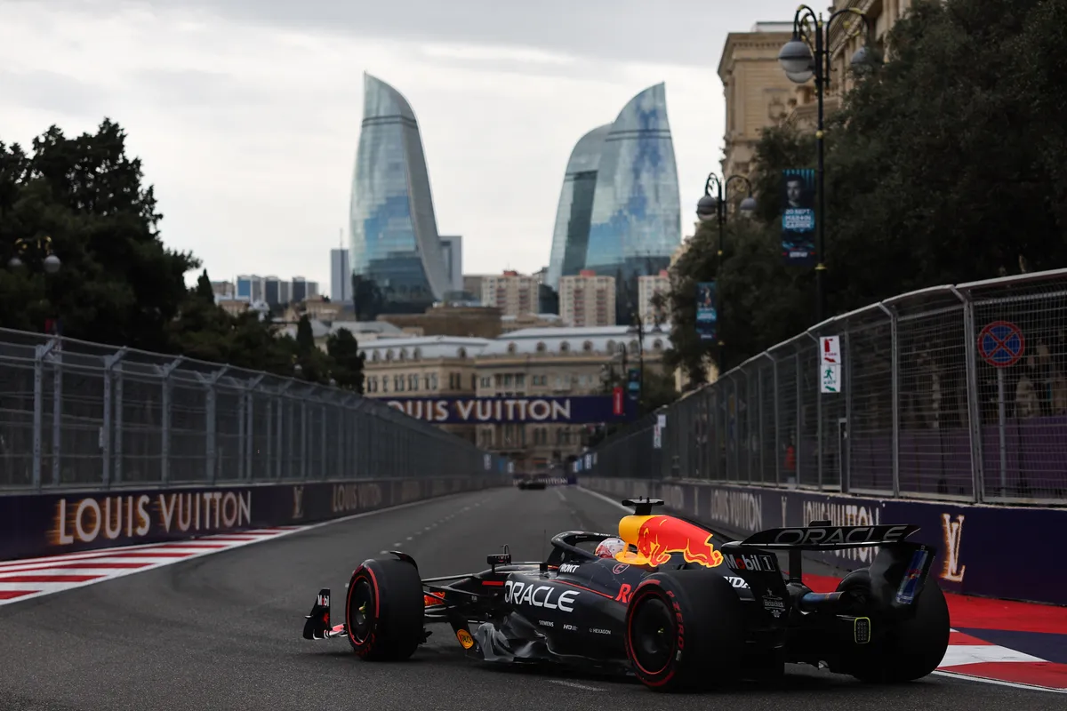 Max Verstappen of Red Bull Racing during the third practice ahead of the Formula 1 Grand Prix of Azerbaijan at Baku City Circuit in Baku, Azerbaijan on September 20, 2025. (Photo by Jakub Porzycki/NurPhoto) (Photo by Jakub Porzycki / NurPhoto via AFP)