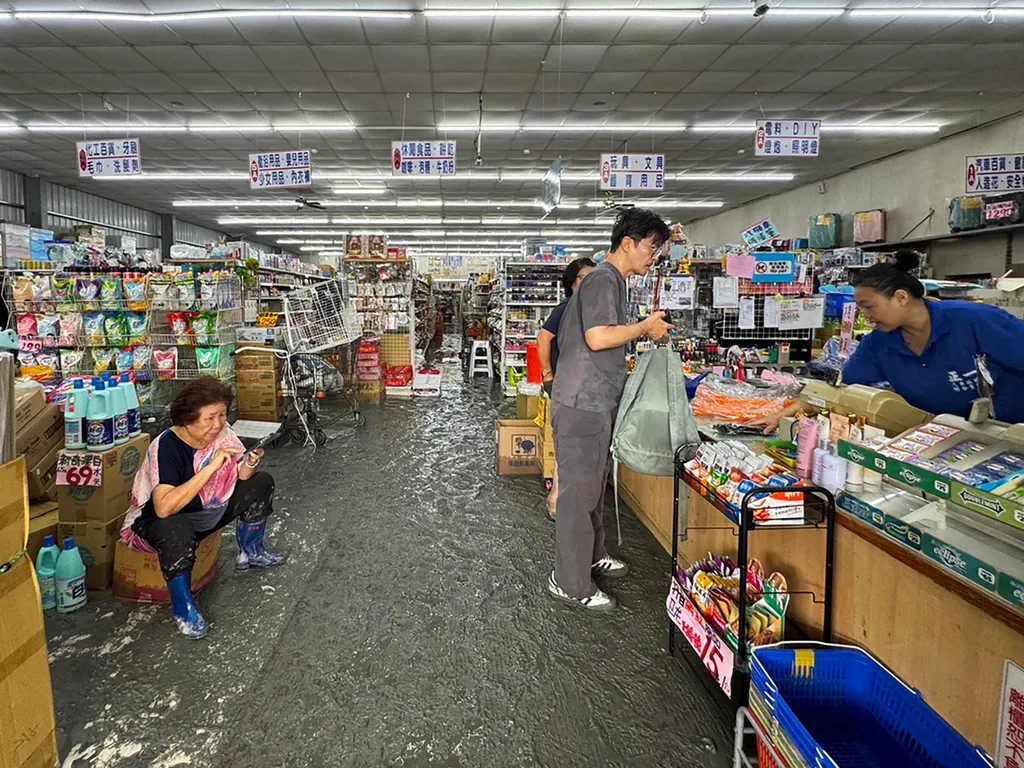 RagasatájfunTajvan, Ragasatájfun, tájfun, Tajvan, időjárás, Ragasa,&nbsp;  A resident shops inside a supermarket covered with mud in the Guangfu district of Hualien on September 24, 2025, following the bursting of a barrier lake. The bursting of the barrier la