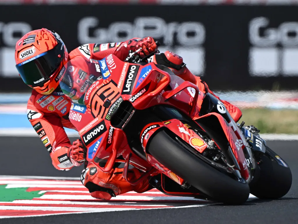 MarcMárquez, MarcMárquezgyorsaságimotorversenyző, Marc Márquez gyorsasági motorversenyző, Marc Márquez Ducati Lenovo Team's Spanish rider Marc Marquez competes during the qualifying session of the motorcycle Hungarian Moto GP Grand Prix at the Balaton P