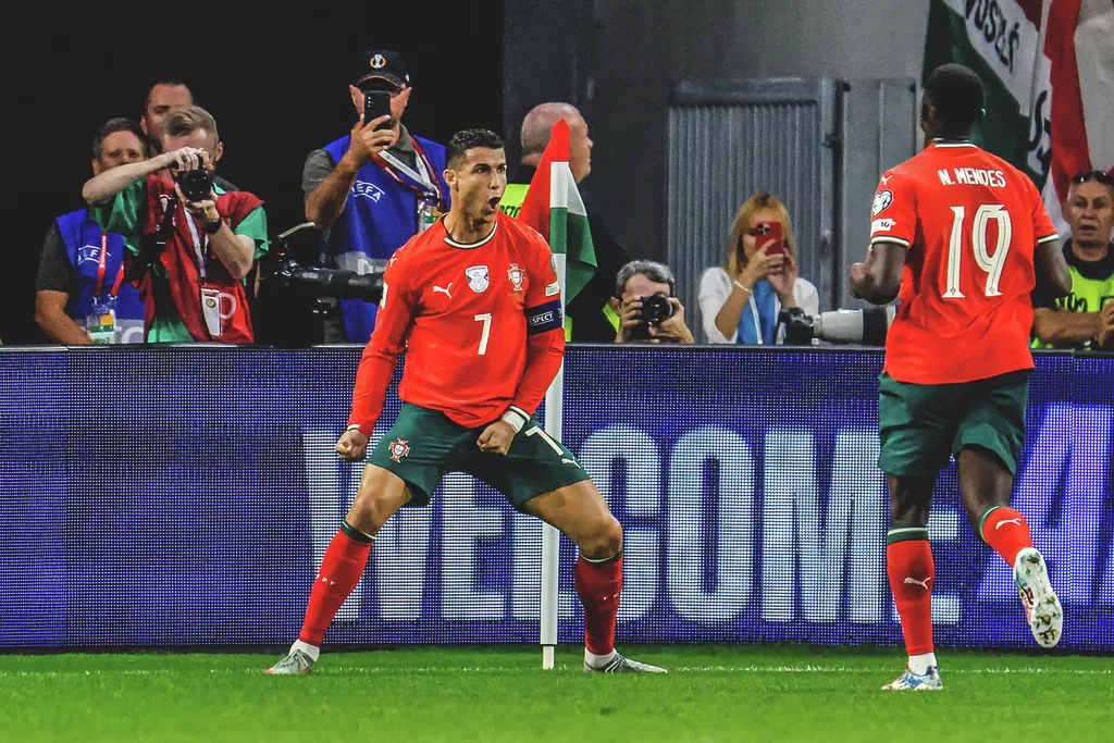 Cristiano Ronaldo is gólt szerzett a Puskás Arénában, a második portugál találat volt az övé.