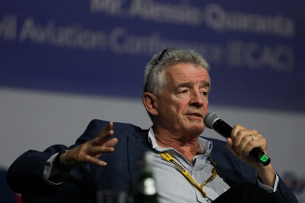 Michael O'Leary, CEO of Ryanair, participates in the Krakow Aviation Summit at the Juliusz Slowacki Theatre as part of the Polish Presidency of the Council of the European Union in Krakow, Poland, on May 29, 2025. (Photo by Klaudia Radecka/NurPhoto) (Photo by Klaudia Radecka / NurPhoto via AFP)