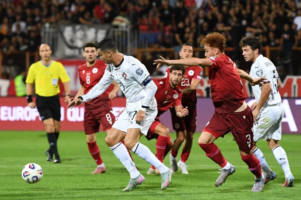 Portugal's forward Cristiano Ronaldo in action during the 2026 FIFA World Cup qualifying football match between Armenia and Portugal in Yerevan on September 6, 2025. (Photo by KAREN MINASYAN / AFP)